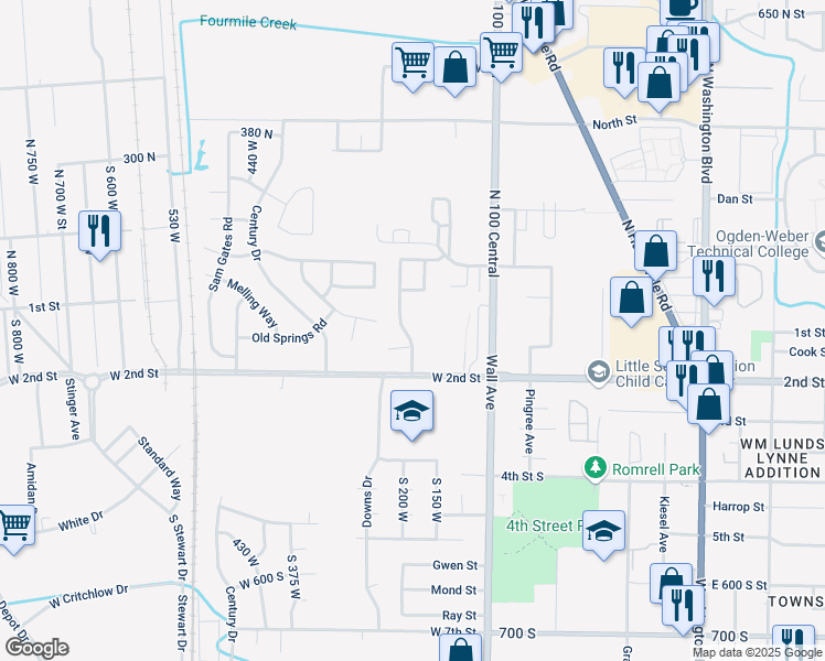 map of restaurants, bars, coffee shops, grocery stores, and more near 138 South Lynne School Lane in Ogden