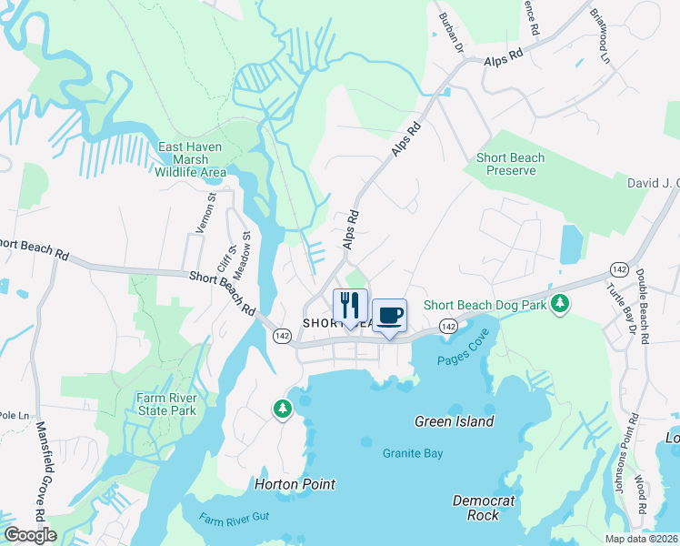 map of restaurants, bars, coffee shops, grocery stores, and more near 373 Clark Avenue in Branford