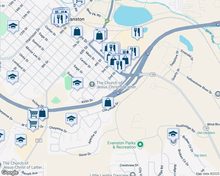 map of restaurants, bars, coffee shops, grocery stores, and more near 101-199 Sherman Way in Evanston
