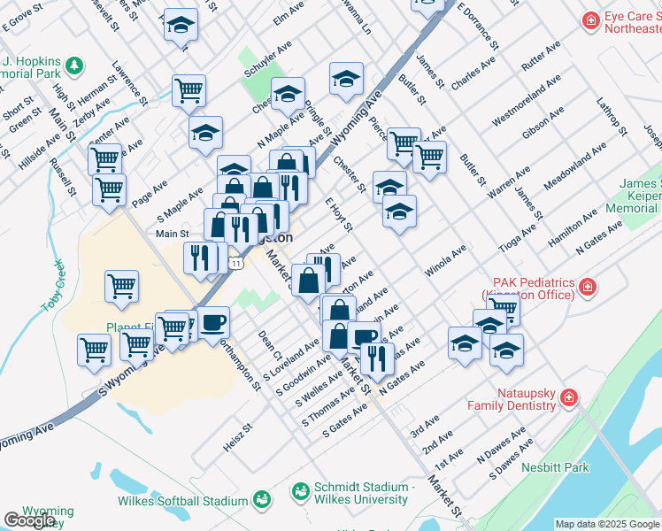 map of restaurants, bars, coffee shops, grocery stores, and more near 34 North Landon Avenue in Kingston