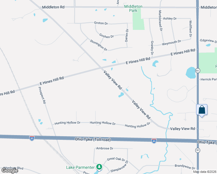 map of restaurants, bars, coffee shops, grocery stores, and more near 7300 Valley View Road in Hudson