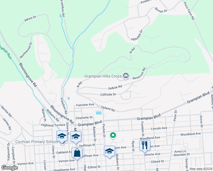 map of restaurants, bars, coffee shops, grocery stores, and more near 105 Selkirk Road in Williamsport