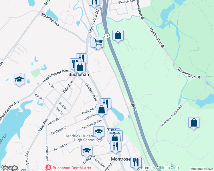 map of restaurants, bars, coffee shops, grocery stores, and more near 229-277 Sunnyside Ave in Buchanan