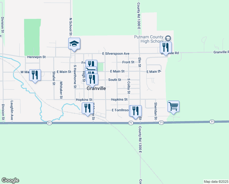 map of restaurants, bars, coffee shops, grocery stores, and more near 305 Archie Avenue in Granville