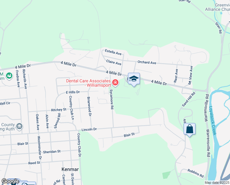 map of restaurants, bars, coffee shops, grocery stores, and more near 2691 Haas Lane in Montoursville
