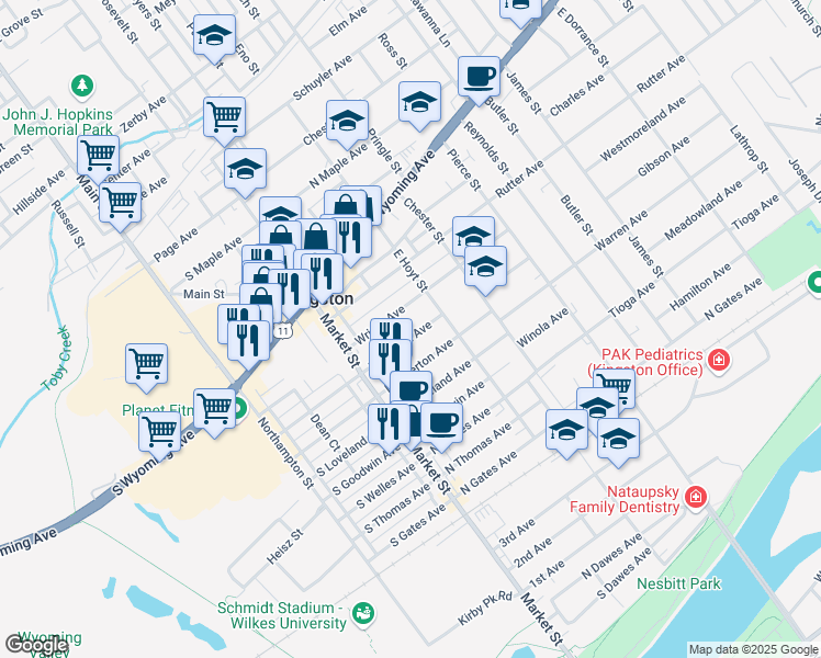 map of restaurants, bars, coffee shops, grocery stores, and more near 60 North Landon Avenue in Kingston