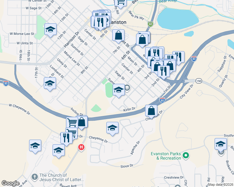 map of restaurants, bars, coffee shops, grocery stores, and more near in Evanston