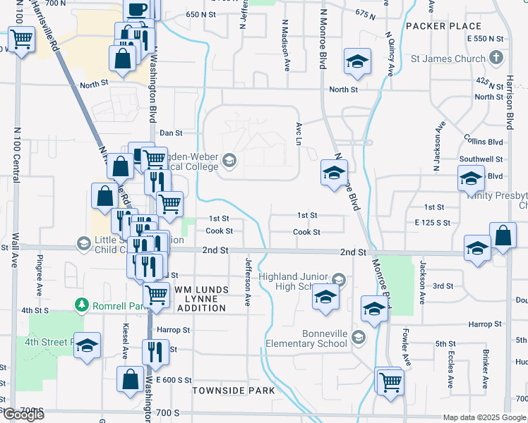 map of restaurants, bars, coffee shops, grocery stores, and more near 123 Orchard Avenue in Ogden