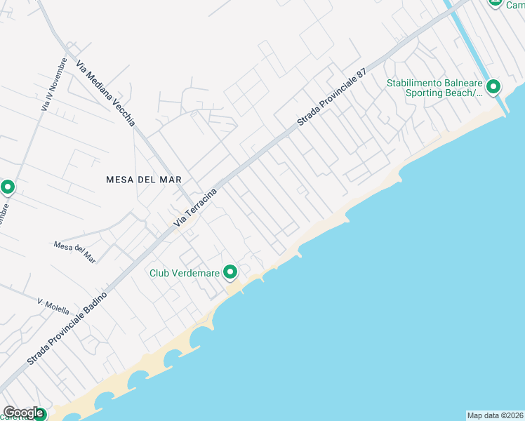 map of restaurants, bars, coffee shops, grocery stores, and more near 18 L'Oasi in Terracina