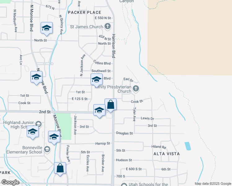 map of restaurants, bars, coffee shops, grocery stores, and more near 101 Harrison Boulevard in Ogden