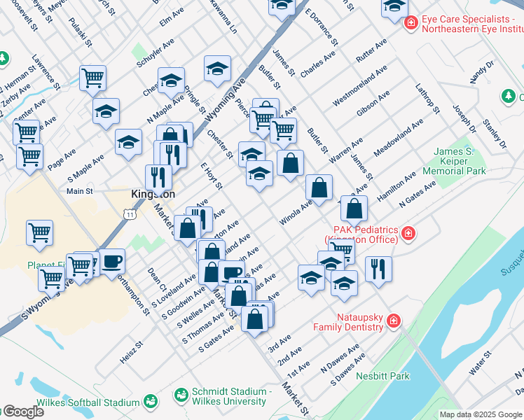 map of restaurants, bars, coffee shops, grocery stores, and more near 139 North Atherton Avenue in Kingston