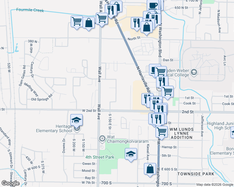 map of restaurants, bars, coffee shops, grocery stores, and more near 104 North Pingree Avenue in Ogden