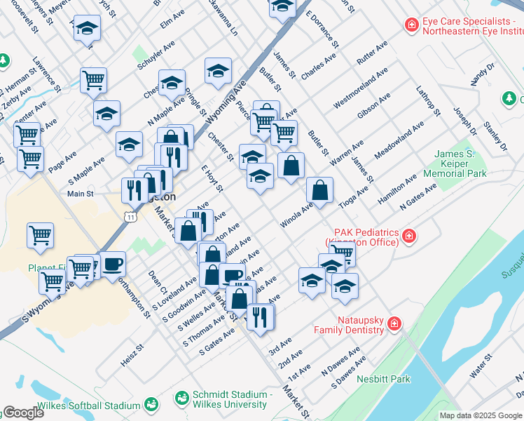 map of restaurants, bars, coffee shops, grocery stores, and more near 139 North Atherton Avenue in Kingston