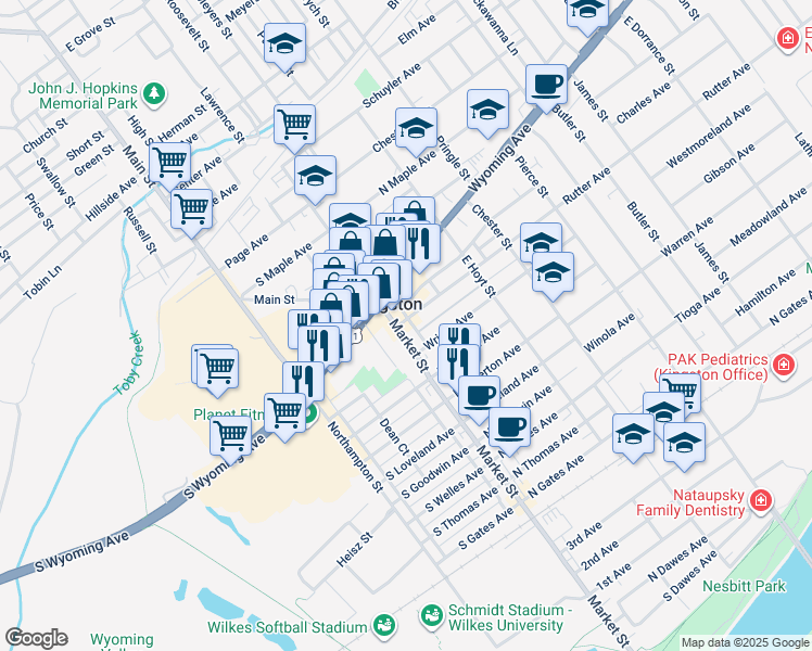 map of restaurants, bars, coffee shops, grocery stores, and more near 241 Rutter Avenue in Kingston