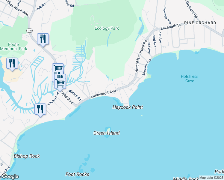 map of restaurants, bars, coffee shops, grocery stores, and more near 101 Limewood Avenue in Branford