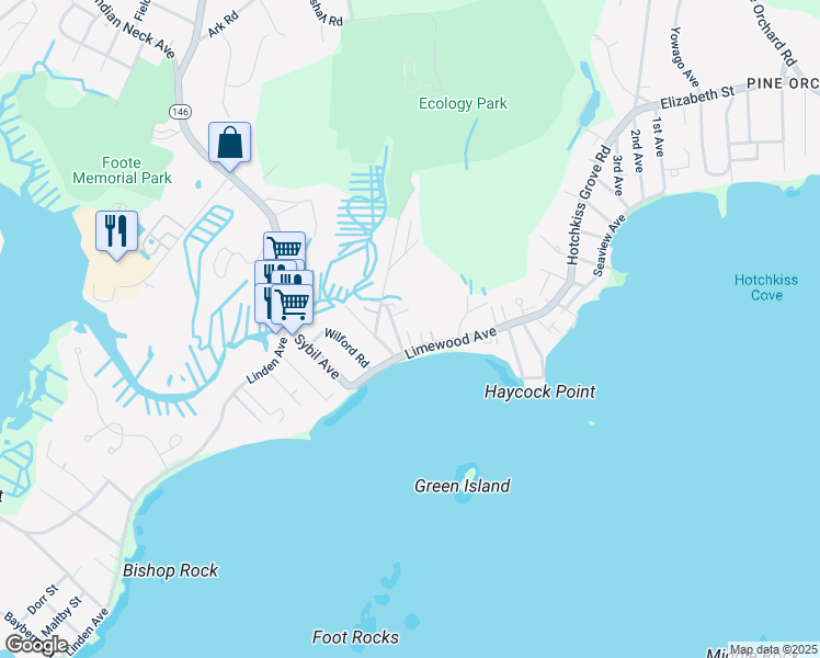 map of restaurants, bars, coffee shops, grocery stores, and more near 2 Waverly Road in Branford