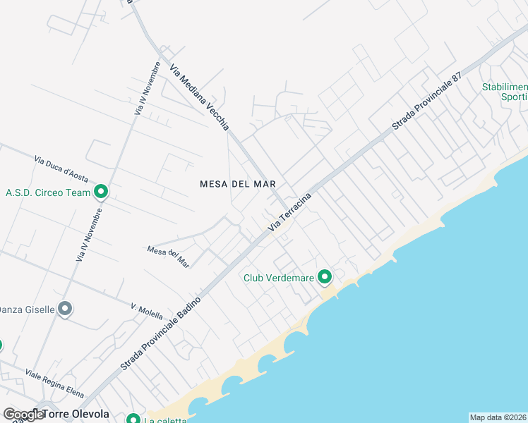 map of restaurants, bars, coffee shops, grocery stores, and more near 162 Strada Provinciale Badino in San Felice Circeo