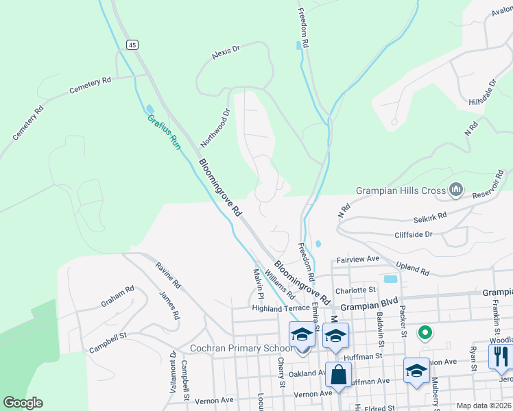 map of restaurants, bars, coffee shops, grocery stores, and more near 7 Woodlyn Terrace in Williamsport