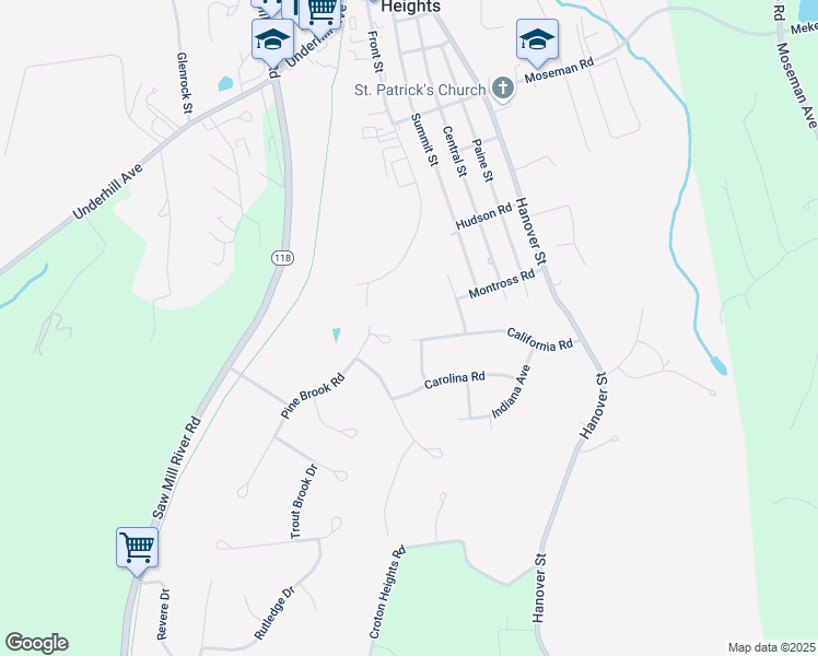 map of restaurants, bars, coffee shops, grocery stores, and more near 1527 Georgia Street in Yorktown Heights