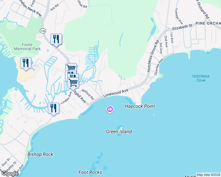 map of restaurants, bars, coffee shops, grocery stores, and more near 73 Limewood Avenue in Branford