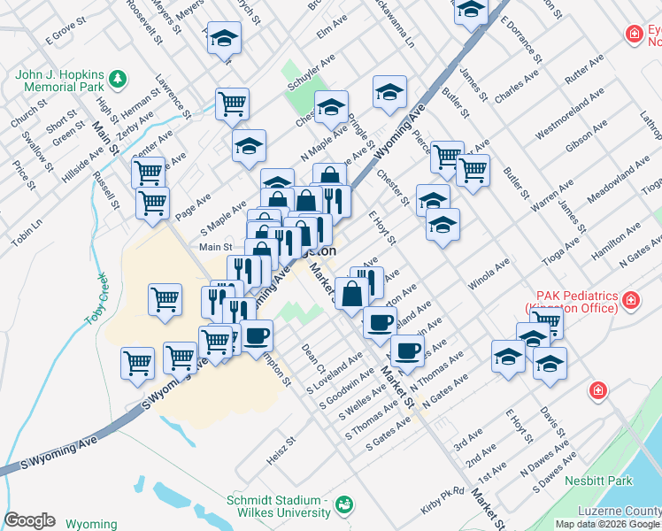 map of restaurants, bars, coffee shops, grocery stores, and more near 212 Wright Avenue in Kingston