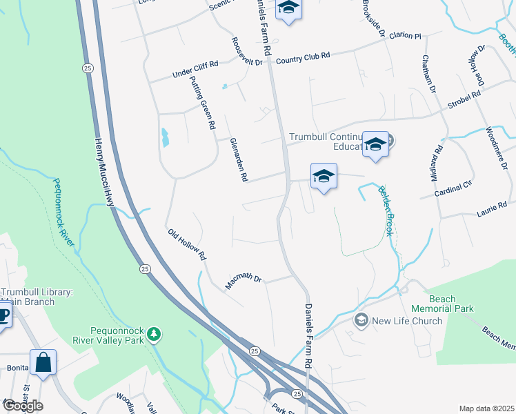 map of restaurants, bars, coffee shops, grocery stores, and more near 21 Wordins Lane in Trumbull