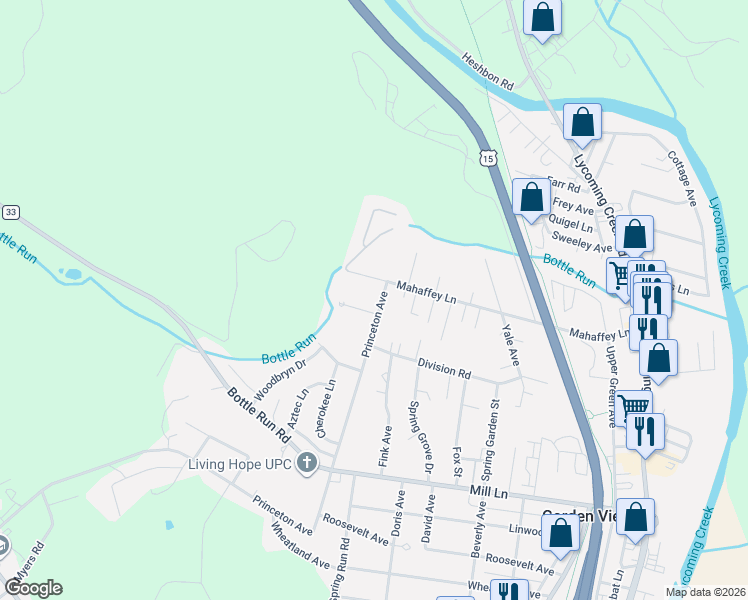 map of restaurants, bars, coffee shops, grocery stores, and more near 1941-1969 Princeton Avenue in Williamsport