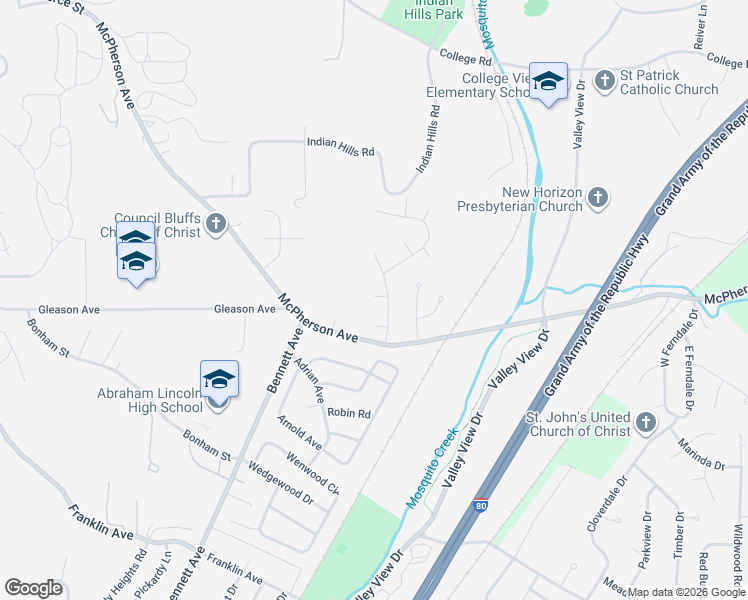 map of restaurants, bars, coffee shops, grocery stores, and more near 140 Upland Drive in Council Bluffs