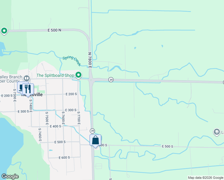 map of restaurants, bars, coffee shops, grocery stores, and more near 7948 East 100 South in Huntsville