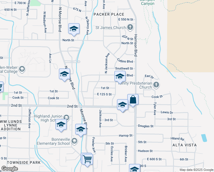 map of restaurants, bars, coffee shops, grocery stores, and more near 1024 1st Street in Ogden