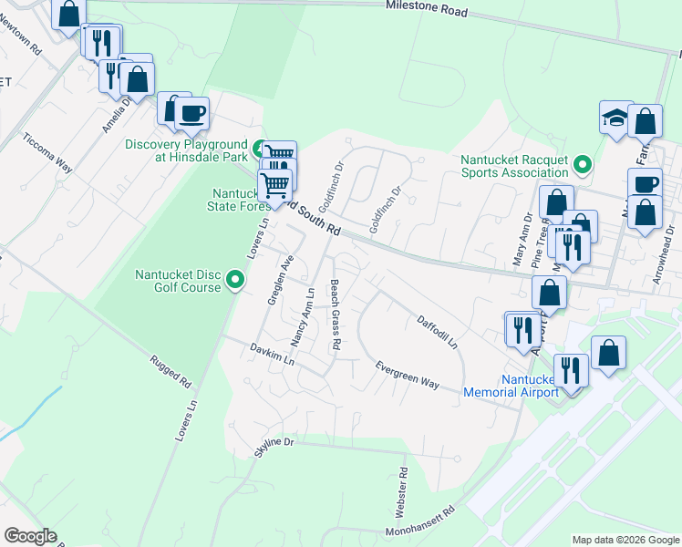 map of restaurants, bars, coffee shops, grocery stores, and more near 3 Indigo Drive in Nantucket