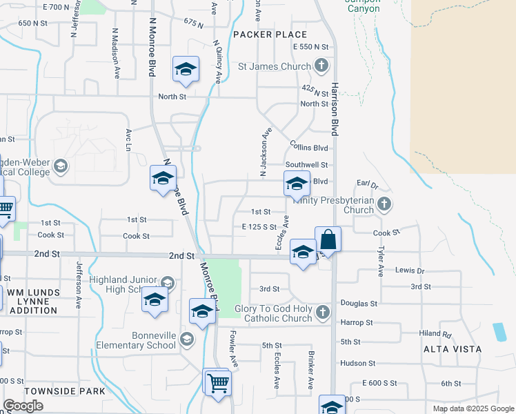 map of restaurants, bars, coffee shops, grocery stores, and more near 1010 1st Street in Ogden