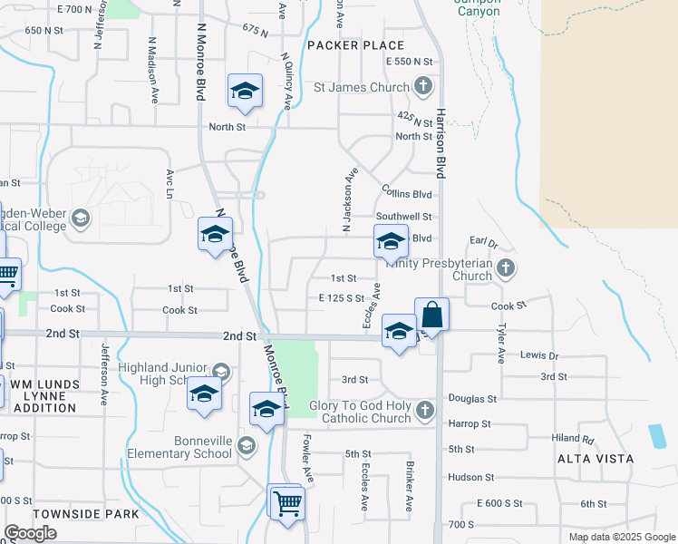 map of restaurants, bars, coffee shops, grocery stores, and more near 1010 1st Street in Ogden