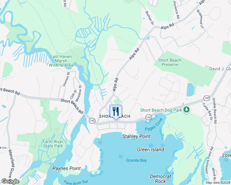 map of restaurants, bars, coffee shops, grocery stores, and more near 5 Bassett Road in Branford