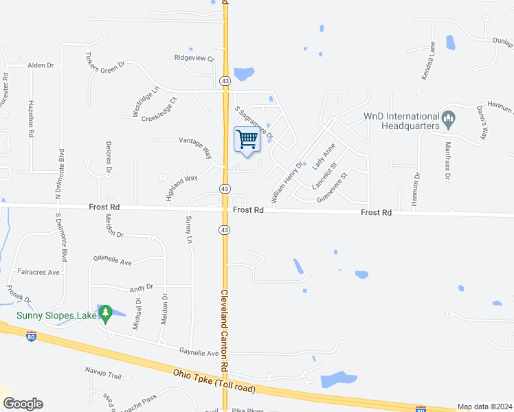 map of restaurants, bars, coffee shops, grocery stores, and more near 1425 Frost Road in Streetsboro