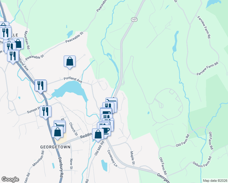 map of restaurants, bars, coffee shops, grocery stores, and more near 29 Brookside Road in Redding