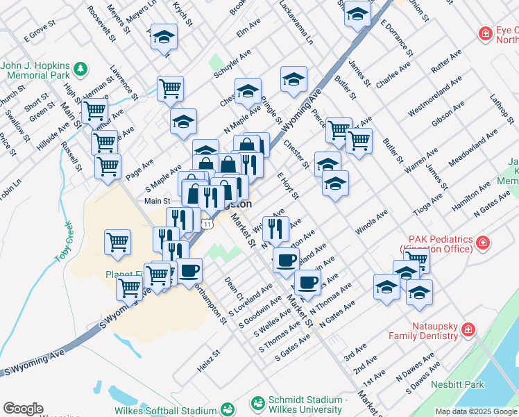 map of restaurants, bars, coffee shops, grocery stores, and more near 241 Rutter Avenue in Kingston