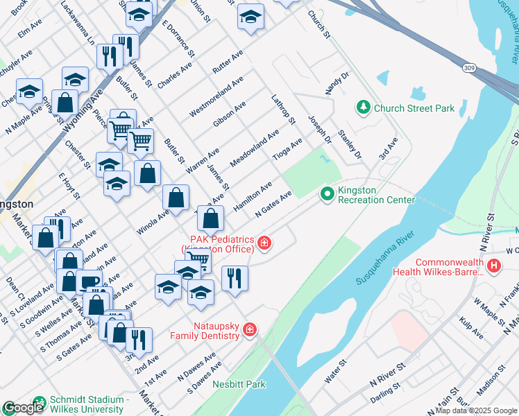 map of restaurants, bars, coffee shops, grocery stores, and more near 514 North Gates Avenue in Kingston