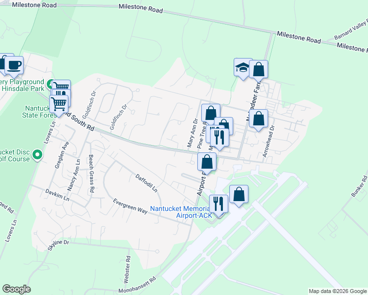 map of restaurants, bars, coffee shops, grocery stores, and more near 10 Mary Ann Drive in Nantucket
