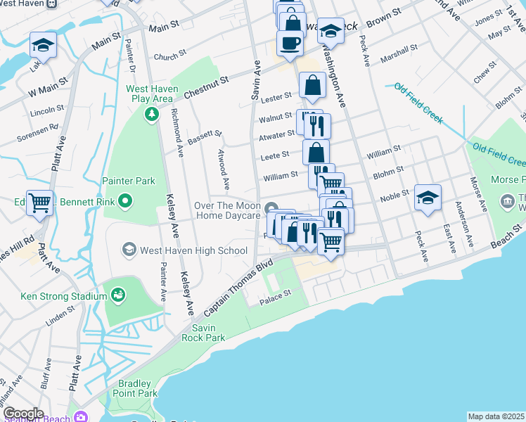 map of restaurants, bars, coffee shops, grocery stores, and more near 7 Graham Manor Road in West Haven
