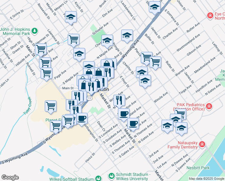 map of restaurants, bars, coffee shops, grocery stores, and more near 242 Rutter Avenue in Kingston