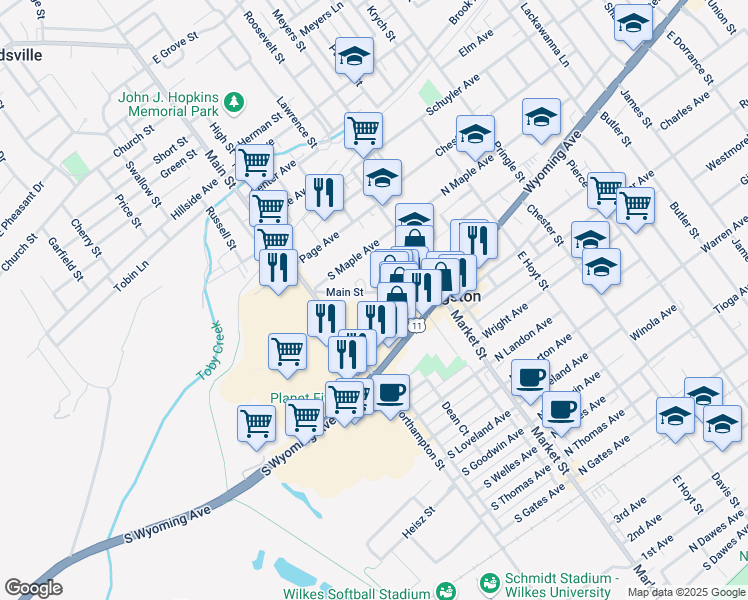 map of restaurants, bars, coffee shops, grocery stores, and more near 107 Main Street in Kingston