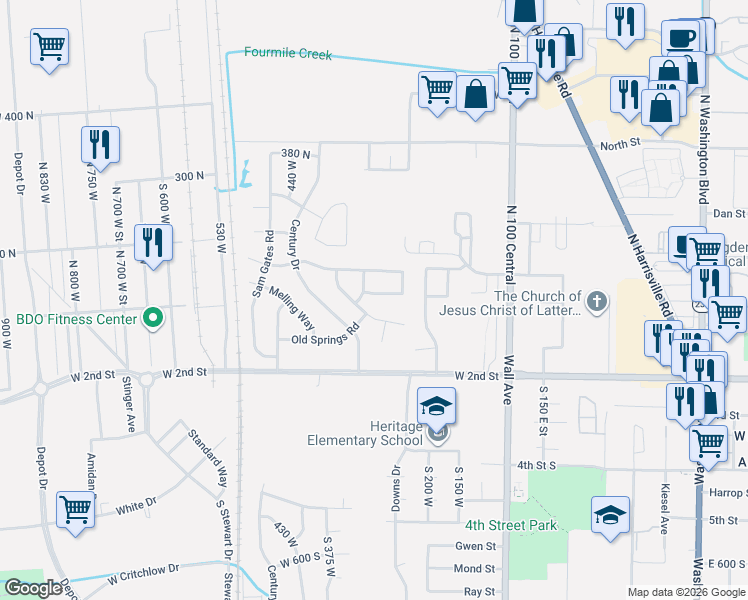 map of restaurants, bars, coffee shops, grocery stores, and more near 315 LeAnn Way in Ogden
