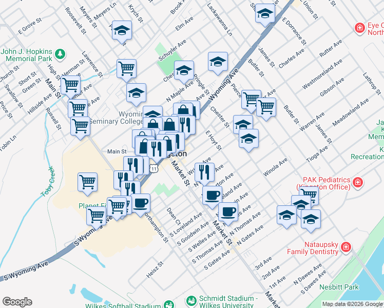 map of restaurants, bars, coffee shops, grocery stores, and more near 242 Rutter Avenue in Kingston