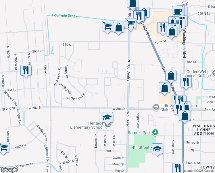 map of restaurants, bars, coffee shops, grocery stores, and more near 213 125 North in Ogden