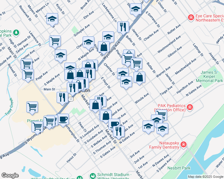 map of restaurants, bars, coffee shops, grocery stores, and more near 331 Wright Ave in Kingston