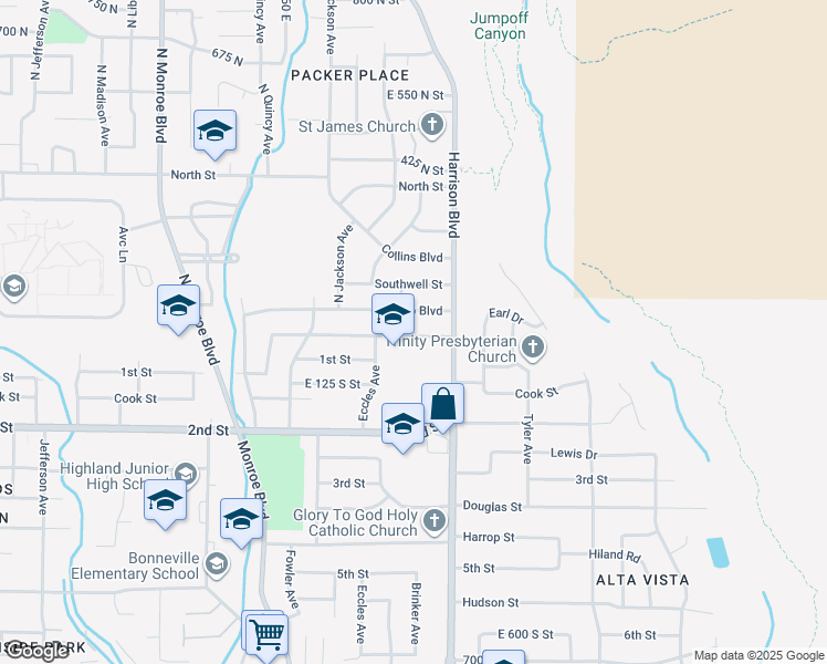 map of restaurants, bars, coffee shops, grocery stores, and more near 1120 Vitt Drive in Ogden