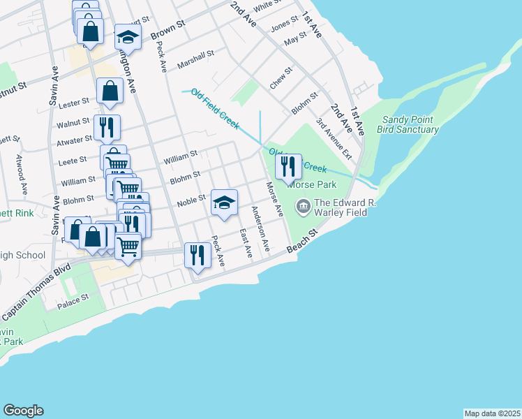 map of restaurants, bars, coffee shops, grocery stores, and more near 6 Park Street in West Haven