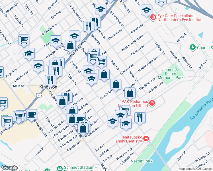 map of restaurants, bars, coffee shops, grocery stores, and more near 287 Pierce Street in Kingston