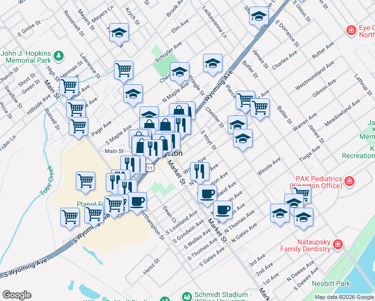 map of restaurants, bars, coffee shops, grocery stores, and more near 242 Rutter Avenue in Kingston